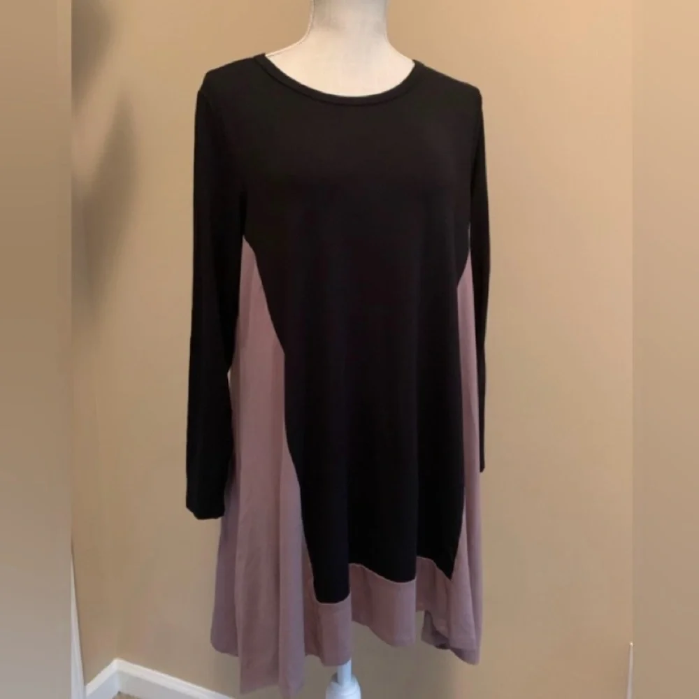 Black and Mocha Color Block Tunic Blouse Top - Picture 4 of 11